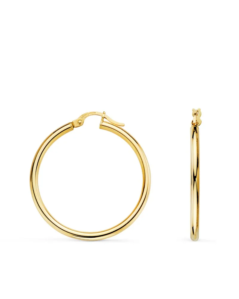 Pendientes oro 9k amarillo aros huecos redondos tubo redondo