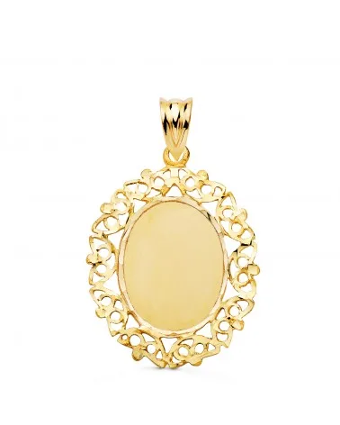 Colgante oro 9k placa chapa oro amarilllo cerco calado 28x21