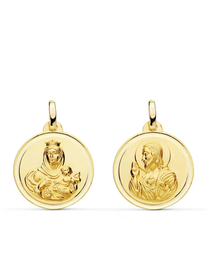 Virgen oro 9k Carmen y corazón Jesús 18 mm