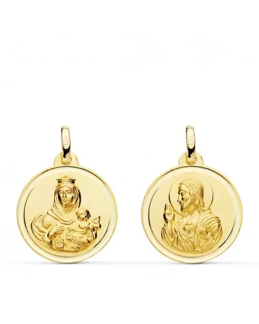 Virgen oro 9k Carmen y corazón Jesús 18 mm