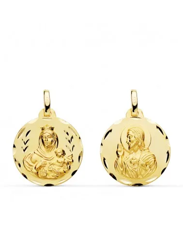 Escapulario oro 9k amarillo Virgen Carmen y corazón Jesús 18