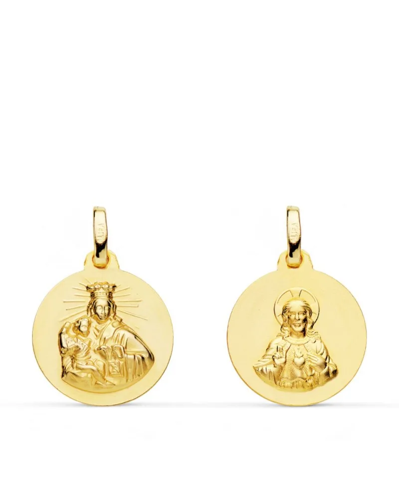 Escapulario oro 9k amarillo Virgen del Carmen y corazón 16 mm