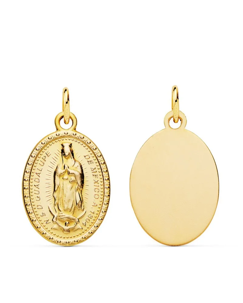 Medalla oro 9k amarillo Virgen de Guadalupe oval matizadda