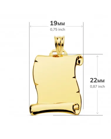 Placa oro 9k amarillo chapa colgante pergamino liso brillo