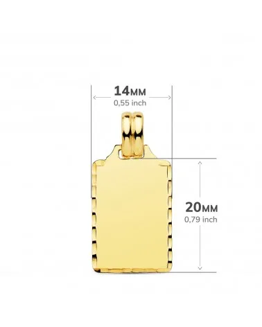 Placa oro 9k amarillo chapa lisa alto brillo tallada 20x14 mm