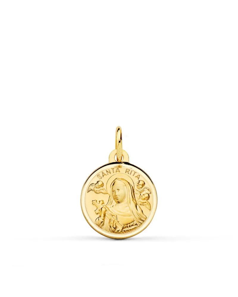 Medalla oro 9k amarillo Santa rita bisel 14 mm