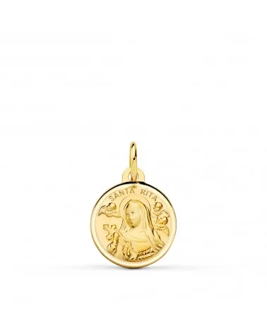 Medalla oro 9k amarillo Santa rita bisel 14 mm