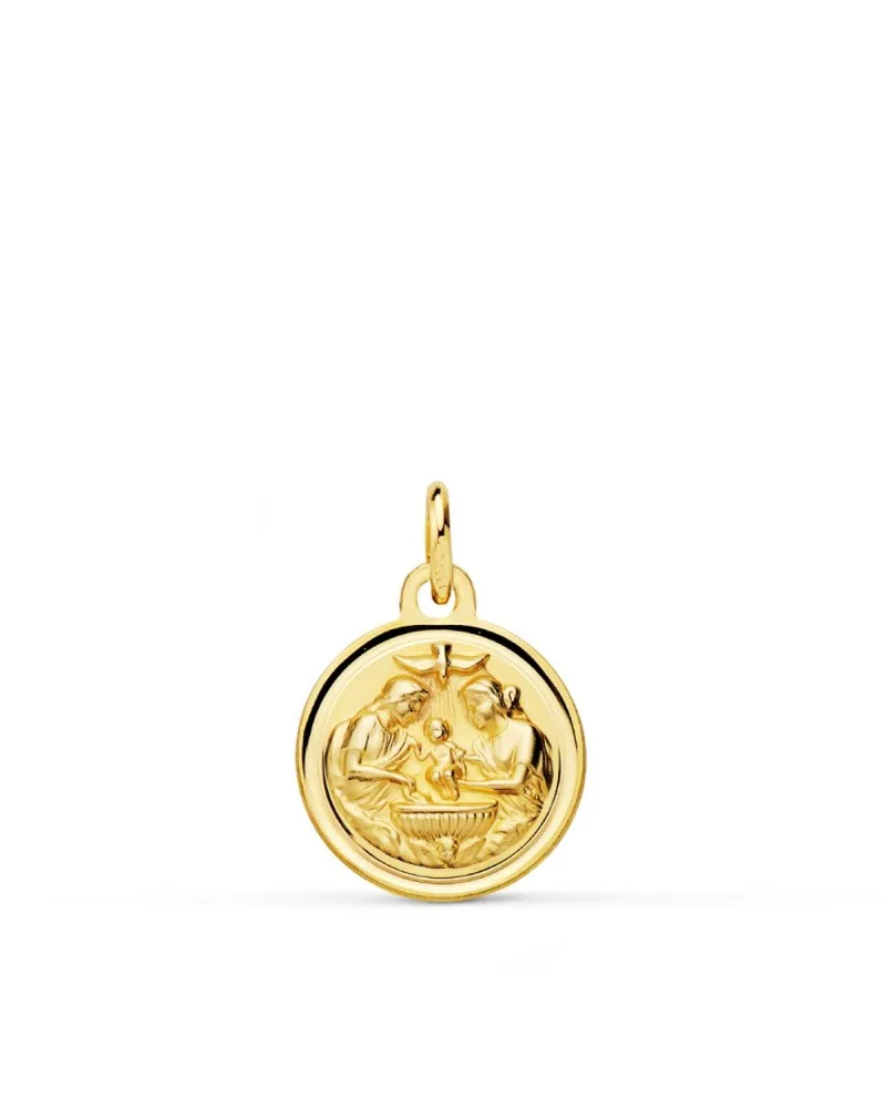 Medalla oro 9k amarillo nuevo bautismo bisel 14 mm