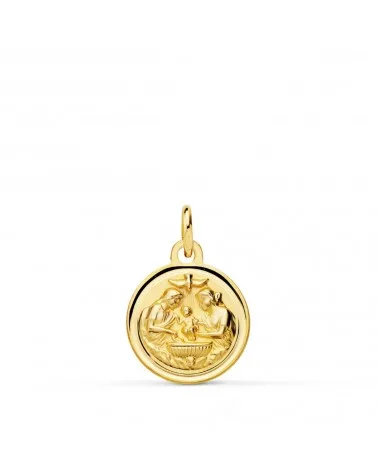 Medalla oro 9k amarillo nuevo bautismo bisel 14 mm