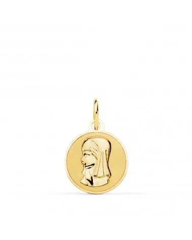 Medalla oro 9k amarillo redonda Virgen Niña brillo 14 mm