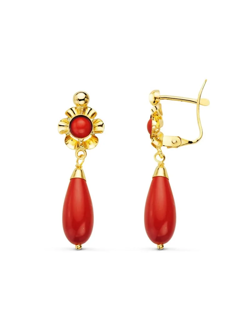 Pendientes oro 18k amarillo cubanas coral 30x9 mm