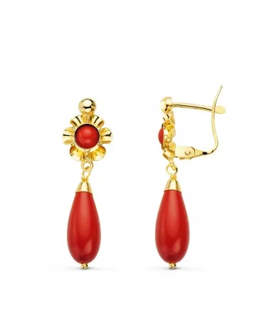 Pendientes oro 18k amarillo cubanas coral 30x9 mm