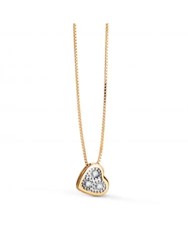 Collar oro 18k bicolor corazón con circonitas 5 mm cadena 42