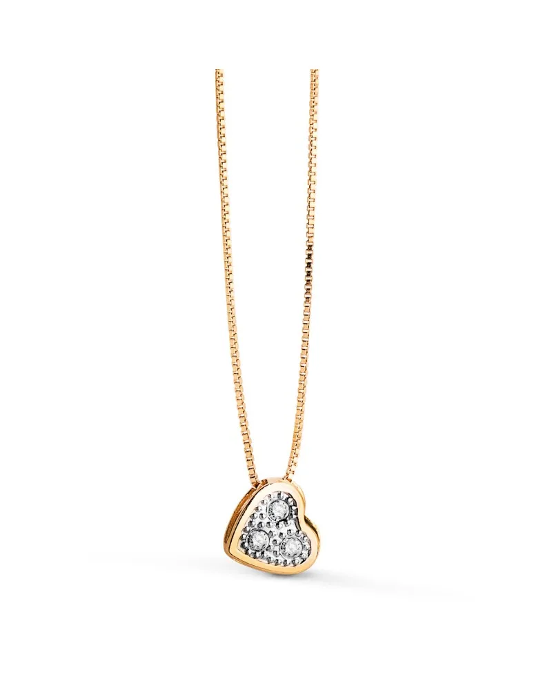 Collar oro 18k bicolor corazón con circonitas 5 mm cadena 42