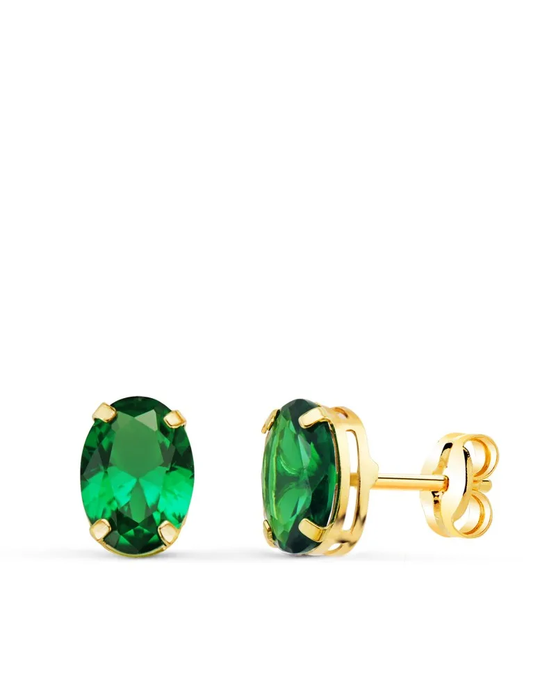Pendientes oro 18k amarillo oval piedra verde 7x5 mm