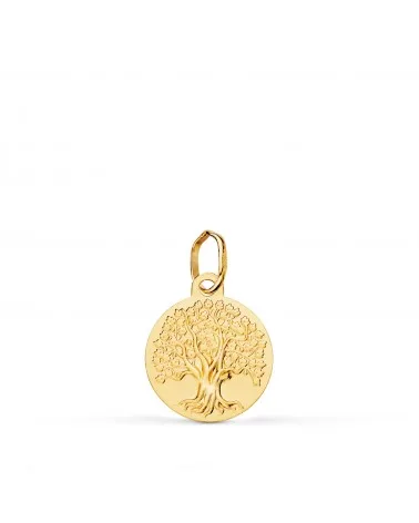 Medalla oro 18k amarillo árbol de la vida matizada 12 mm