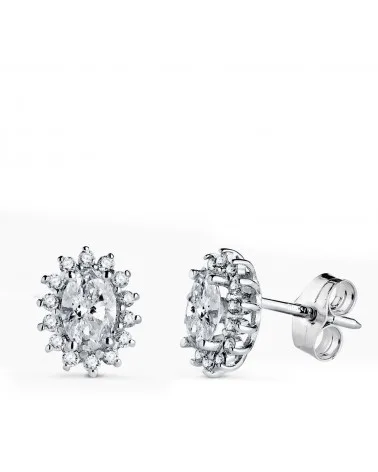 Pendientes oro 18k blanco diamantes de laboratorio oval y 28