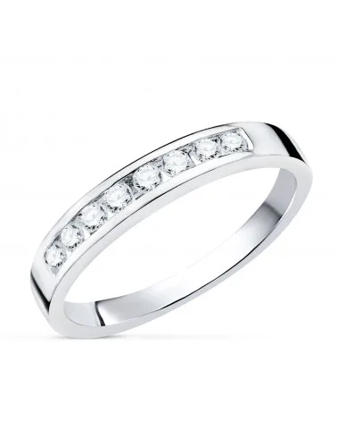 Alianza oro 18k blanco o anillo 8 diamantes de laboratorio
