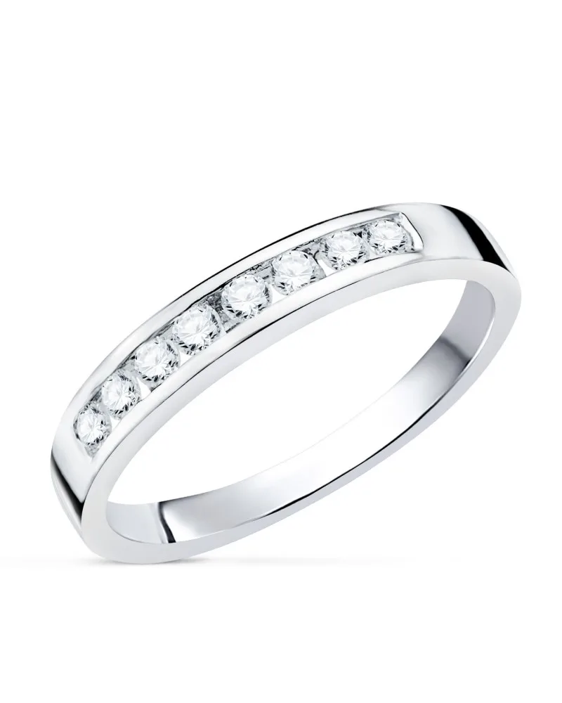 Alianza oro 18k blanco o anillo 8 diamantes de laboratorio