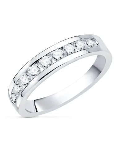 Alianza oro 18k blanco o anillo 9 diamantes de laboratorio