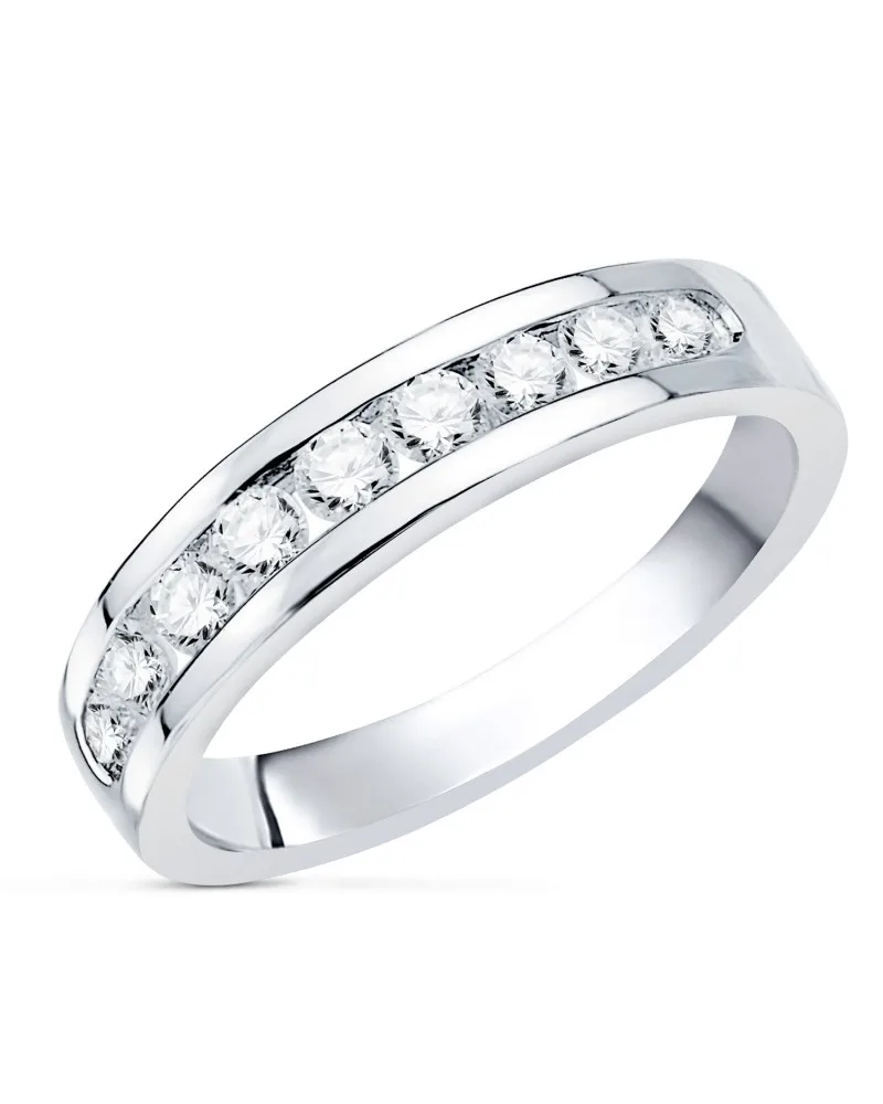 Alianza oro 18k blanco o anillo 9 diamantes de laboratorio
