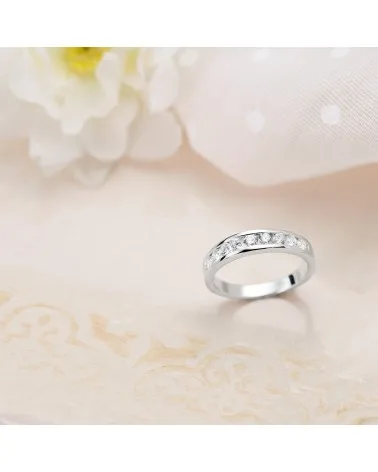 Alianza oro 18k blanco o anillo 9 diamantes de laboratorio
