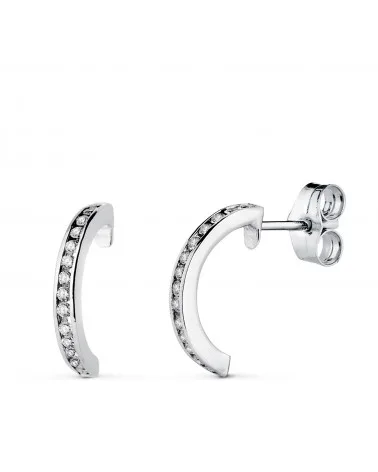 Aros oro 18k blanco abiertos con 28 diamantes de laboratorio