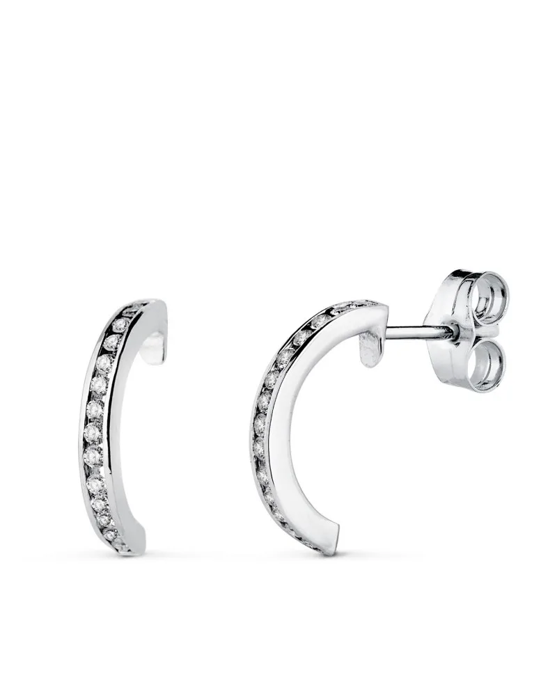 Aros oro 18k blanco abiertos con 28 diamantes de laboratorio