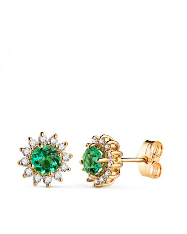 Pendientes oro 18k amarillo 24 diamantes de laboratorio esmeralda