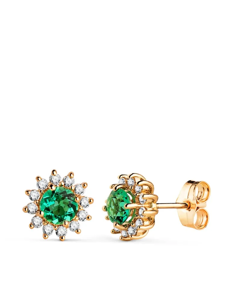 Pendientes oro 18k amarillo 24 diamantes de laboratorio esmeralda