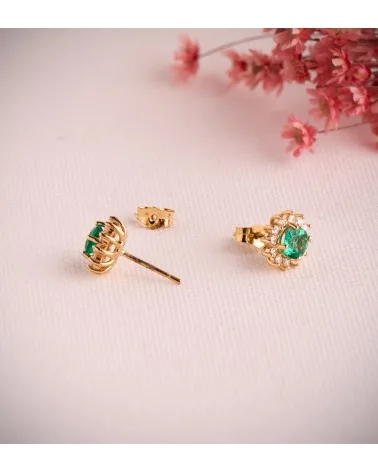 Pendientes oro 18k amarillo 24 diamantes de laboratorio esmeralda