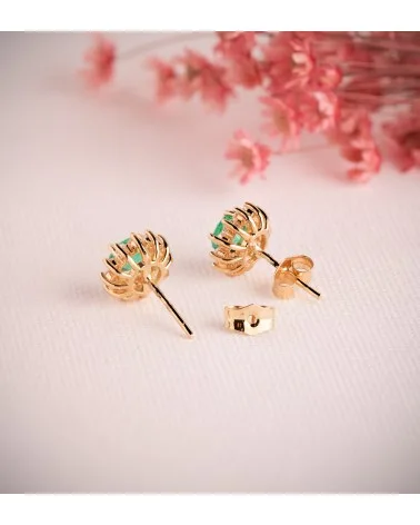 Pendientes oro 18k amarillo 24 diamantes de laboratorio esmeralda