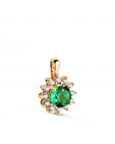 Colgante oro 18k amarillo 12 diamantes de laboratorio esmeralda