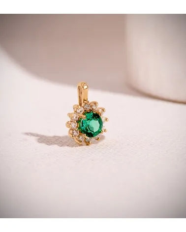 Colgante oro 18k amarillo 12 diamantes de laboratorio esmeralda