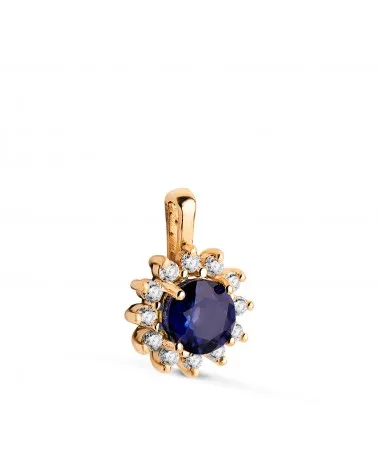 Colgante oro 18k amarillo 12 diamantes de laboratorio zafiro