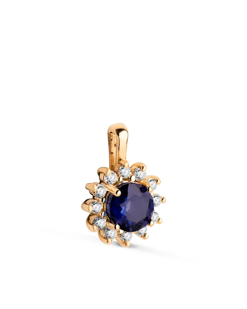 Colgante oro 18k amarillo 12 diamantes de laboratorio zafiro
