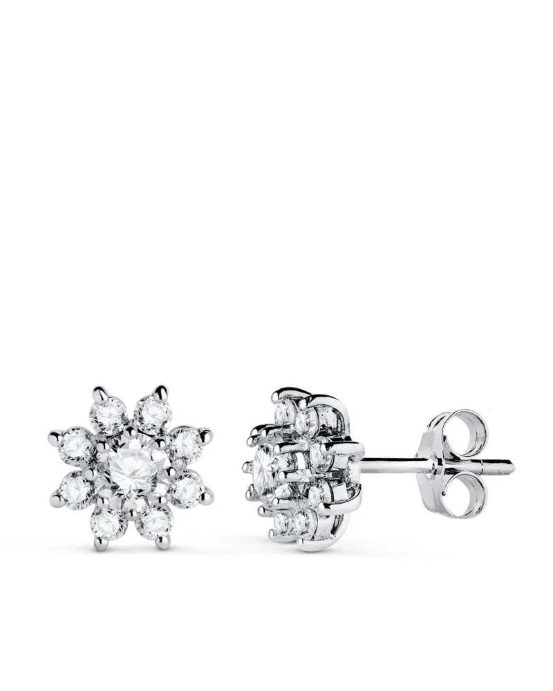 Pendientes oro 18k blanco cuajo 18 diamantes de laboratorio
