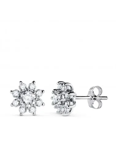 Pendientes oro 18k blanco cuajo 18 diamantes de laboratorio