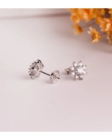Pendientes oro 18k blanco cuajo 18 diamantes de laboratorio