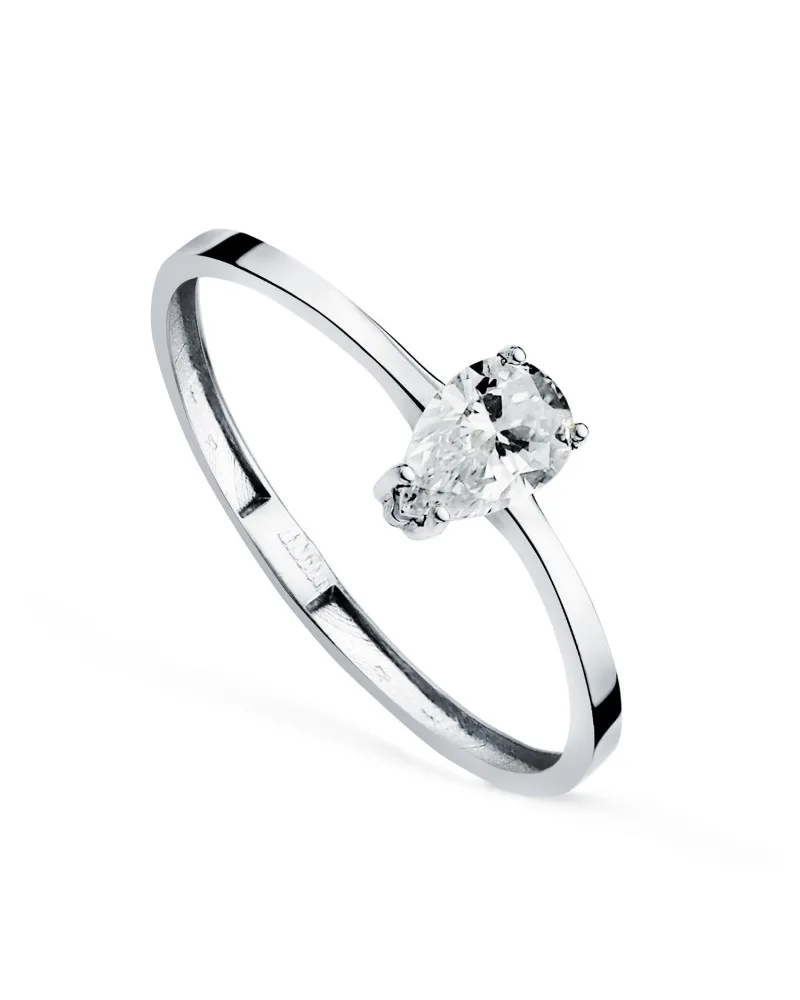 Sortija oro 18k blanco diamante de laboratorio talla pera