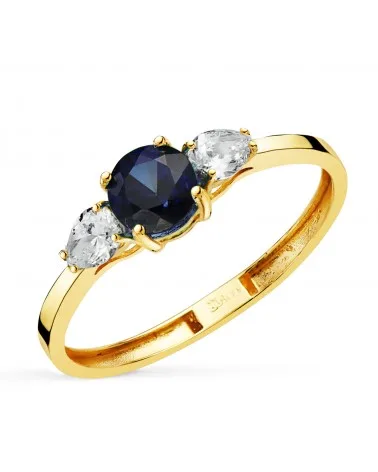 Sortija oro 18k amarillo diamantes de laboratorio talla pera 0,29 quilates zafiro