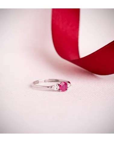 Sortija oro 18k blanco rubí natural 5 mm