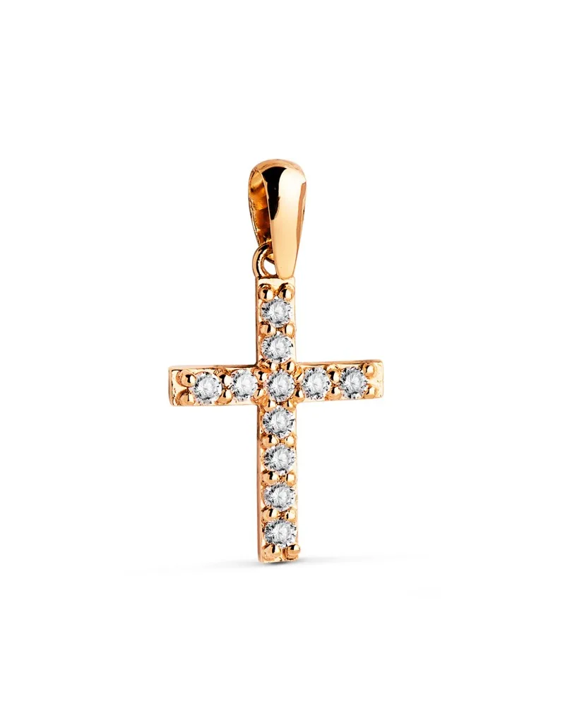 Colgante oro 18k amarillo cruz 11 diamantes de laboratorio