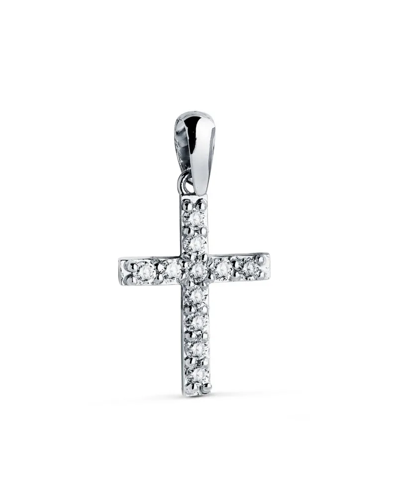 Colgante oro 18k blanco cruz 11 diamantes de laboratorio
