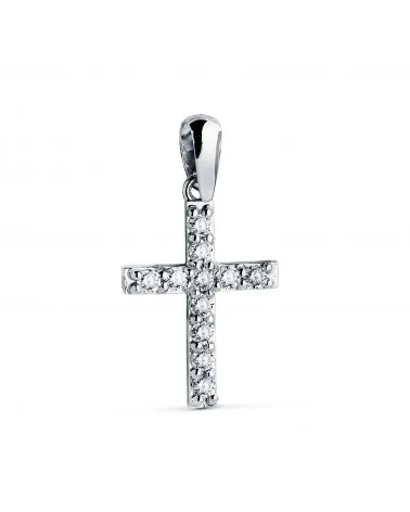 Colgante oro 18k blanco cruz 11 diamantes de laboratorio