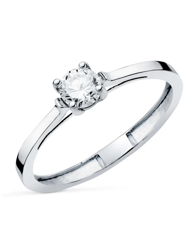 Solitario oro 18k blanco 4 garras con diamante de laboratorio 0,3 quilates