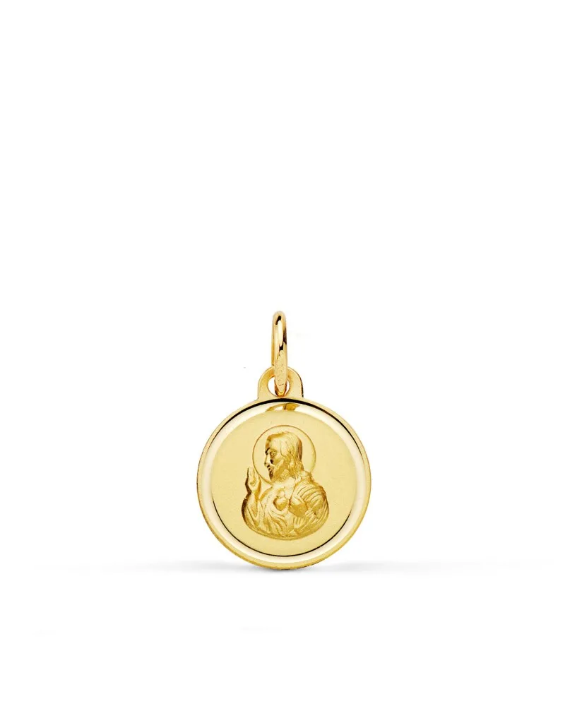 Medalla oro 18k amarillo Cristo sagrado corazón de Jesús 12 mm