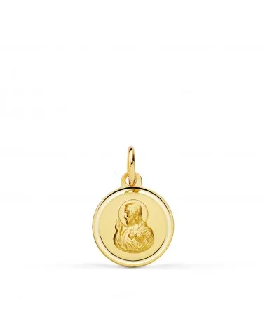 Medalla oro 18k amarillo Cristo sagrado corazón de Jesús 12 mm