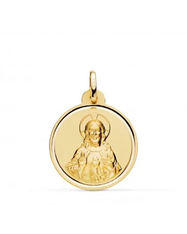 Medalla oro 18k amarillo Cristo sagrado corazón de Jesús 22 mm