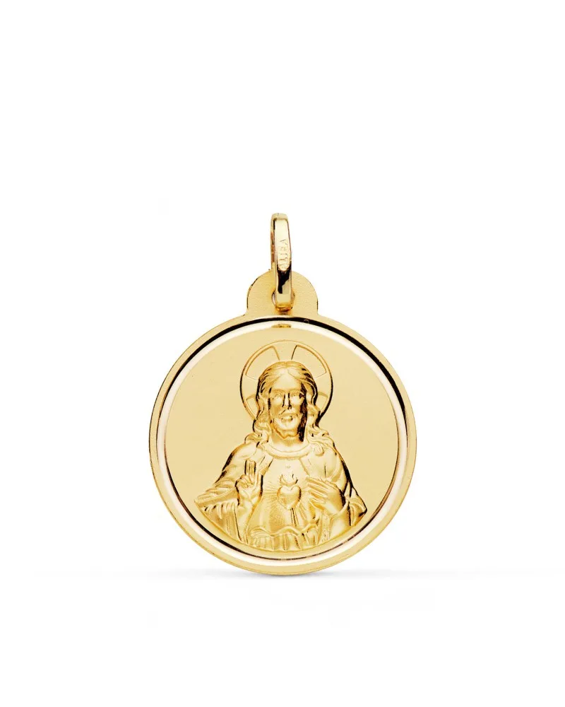 Medalla oro 18k amarillo Cristo sagrado corazón de Jesús 22 mm